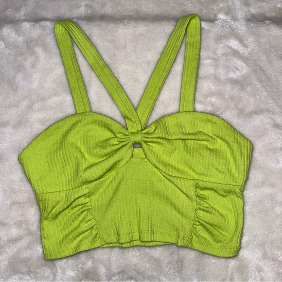 PAC Cares Green Ribbed Cropped Tank Top Size Small - Picture 2 of 5